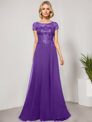 A-line Scoop Illusion Floor-Length Lace Chiffon Evening Dress With Sequins