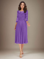 Plum A-Line Scoop Lace Chiffon Mother of the Bride Dress