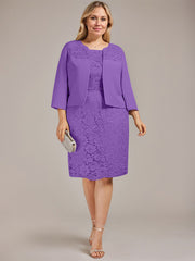 Sheath/Column Scoop Knee-Length Chiffon Lace Mother of the Bride Dress With Beading