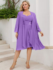 Sheath/Column Sweetheart Knee-Length Chiffon Mother of the Bride Dress With Beading Appliques Lace Sequins Pleated