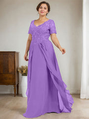 A-line V-Neck Floor-Length Chiffon Lace Mother of the Bride Dress