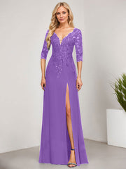 Sheath/Column V-Neck Floor-Length Lace Chiffon Mother of the Bride Dress With Sequins
