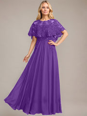 A-line Scoop Illusion Floor-Length Lace Chiffon Mother of the Bride Dress With Sequins