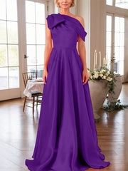 A-Line One-Shoulder Sleeveless Satin Mother Of The Bride Dresses With Bow
