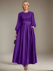 A-line Scoop Ankle-Length Lace Satin Chiffon Mother of the Bride Dress With Sequins