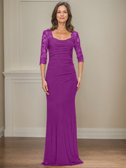 Sheath/Column Square Neckline 3/4 Sleeves Floor-Length Jersey Mother Of The Bride Dresses With Lace