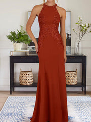 Dusty Blue Sheath Halter Long Mother of Bride Dress With Appliques