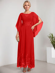 A-line Scoop Illusion Ankle-Length Lace Chiffon Mother of the Bride Dress With Sequins