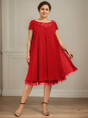 Empire Scoop Illusion Knee-Length Chiffon Lace Mother of the Bride Dress With Sequins Beading