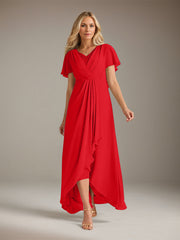 A-Line V-Neck Asymmetrical Chiffon Mother of the Bride Dress