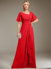 A-line Asymmetrical Floor-Length Chiffon Mother of the Bride Dress With Pleated Beading Sequins