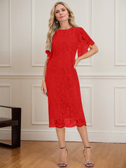 Sheath/Column Scoop Knee-Length Lace Mother of the Bride Dress