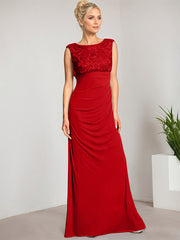 Empire Scoop Floor-Length Mesh Lace Mother of the Bride Dress With Pleated