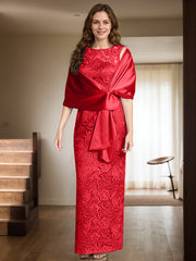 Sheath/Column Scoop Neck Floor-Length Lace/Silk Like Satin Mother Of The Bride Dresses