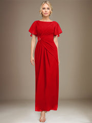 A-line Scoop Ankle-Length Chiffon Mother of the Bride Dress With Beading Pleated
