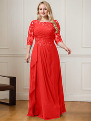 A-line Scoop Floor-Length Lace Chiffon Mother of the Bride Dress With Cascading Ruffles Sequins