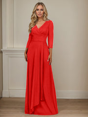A-Line V-Neck Floor-Length Chiffon Mother of the Bride Dress