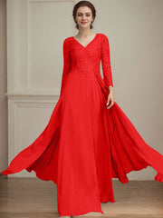 A-line V-Neck Floor-Length Lace Chiffon Mother of the Bride Dress With Sequins