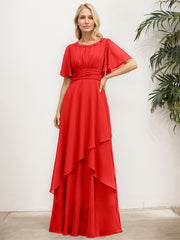 A-line Scoop Floor-Length Chiffon Mother of the Bride Dress With Pleated Sequins Beading