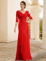 Sheath/Column V-Neck Chiffon Mother Of The Bride Dresses With Appliques Lace