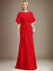A-line Scoop Floor-Length Chiffon Mother of the Bride Dress With Cascading Ruffles Beading Sequins
