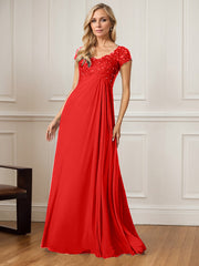 A-Line V-Neck Floor-Length Chiffon Mother of the Bride Dress