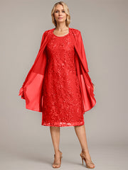A-line Scoop Knee-Length Lace Mother of the Bride Dress With Sequins