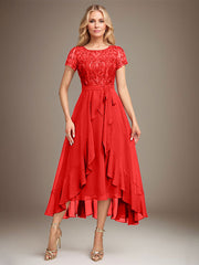 Asymmetrical Sequin Mother of Bride Dress with Appliques