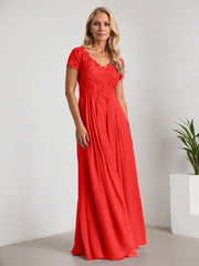 A-Line V-Neck Floor-Length Chiffon Mother of the Bride Dress