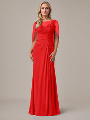A-Line Floor-Length Boat-Neck Lace Capelet Chiffon Mother of the Bride Dress