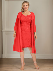 Sheath/Column V-Neck Knee-Length Lace Chiffon Mother of the Bride Dress