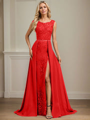 Sheath/Column Scoop Illusion Floor-Length Detachable Chiffon Lace Mother of the Bride Dress With Sequins Beading