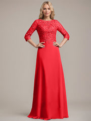 A-line Scoop Floor-Length Lace Chiffon Mother of the Bride Dress