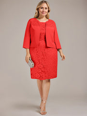 Sheath/Column Scoop Knee-Length Chiffon Lace Mother of the Bride Dress With Beading