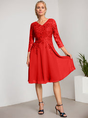 A-line V-Neck Knee-Length Lace Chiffon Mother of the Bride Dress With Sequins