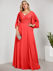 A-line V-Neck Floor-Length Chiffon Lace Mother of the Bride Dress With Sequins Beading