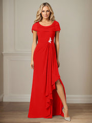 Dark Navy A-Line Side Slit Chiffon Dress Mother of the Bride Dress