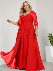A-line V-Neck Floor-Length Lace Chiffon Mother of the Bride Dress With Sequins