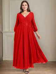 A-line V-Neck Ankle-Length Lace Chiffon Mother of the Bride Dress With Sequins