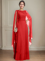 A-line Scoop Floor-Length Chiffon Mother of the Bride Dress With Bow Pleated