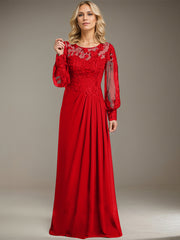 Sheath/Column Scoop Illusion Floor-Length Lace Chiffon Mother of the Bride Dress With Pleated Sequins
