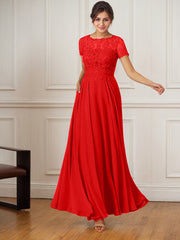 A-Line Boat-Neck Floor-Length Sequins Chiffon Mother of the Bride Dress