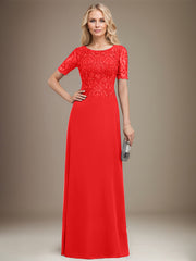A-line Scoop Floor-Length Lace Chiffon Mother of the Bride Dress With Sequins