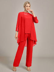 Navy Long Sleeves 3 Pieces Mother of the Bride Pant Suits