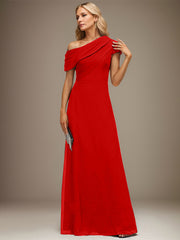 A-line Asymmetrical Floor-Length Chiffon Evening Dress With Pleated