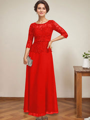 A-line Scoop Illusion Ankle-Length Chiffon Lace Mother of the Bride Dress With Rhinestone Beading