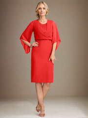Sheath/Column V-Neck Knee-Length Lace Chiffon Mother of the Bride Dress With Sequins