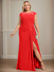 Sheath/Column Scoop Illusion Floor-Length Chiffon Lace Mother of the Bride Dress With Pleated Sequins Beading