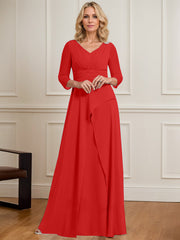 A-line V-Neck Floor-Length Chiffon Mother of the Bride Dress With Pleated Beading