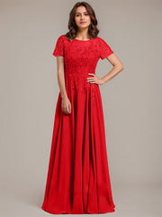 A-line Scoop Illusion Floor-Length Lace Chiffon Mother of the Bride Dress With Sequins